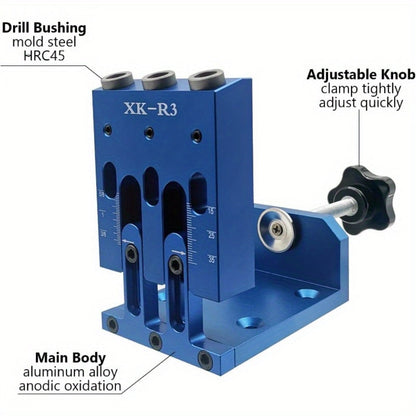 Pocket Hole Jig Kit Adjustable 3 Guide Holes 15 Degree Angle Drill System with Drill Bit Screwdrivers Screws Plugs Hex Drivers