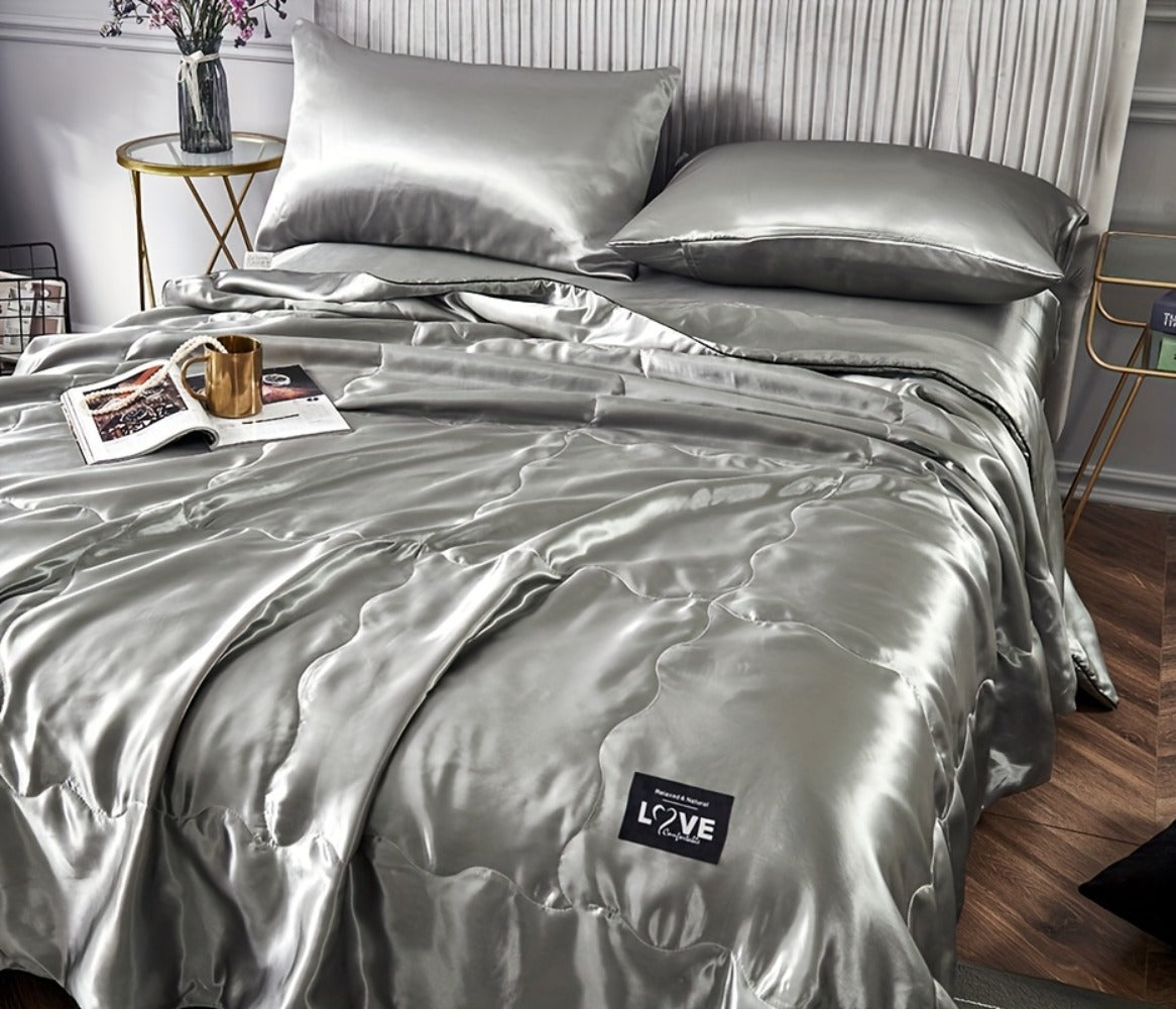 Cooling Satin Quilt Summer Comforter Ultra-Soft Breathable Lightweight Blanket, Machine Washable Satin Weave Bedspread for Home Dorm Hotel