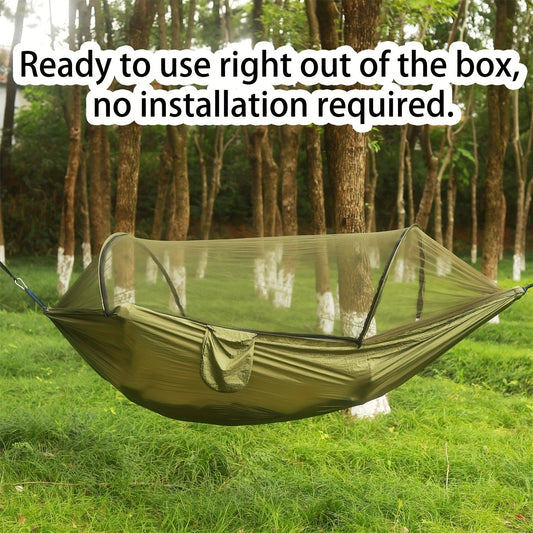 Double Camping Hammock with Zippered Mosquito Net, Sun Shade and Seven Color Checkouts for Outdoor Trips