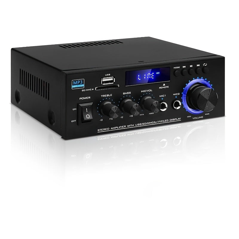 400W Bluetooth 5.0 Stereo Amplifier Receiver AK45, 2-Channel Home Audio Power Amp with Karaoke, FM Radio, USB MMC SD Card