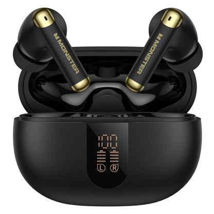 Wireless Earbuds Monster Sport In-Ear with Call Noise Reduction Mic and LED Display Case in Black