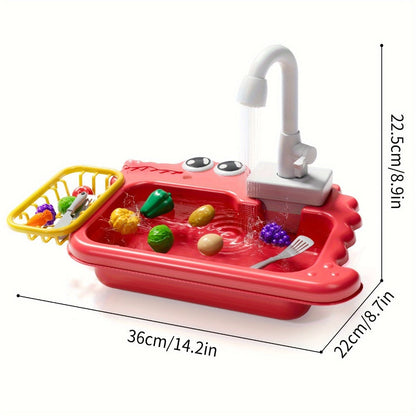 Kids Play Sink Toy with Running Water, Water Cycle System Pretend Play Dishwasher Kitchen Sink for Toddlers Boys & Girls