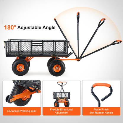 Garden Dump Cart Convertible Flatbed Utility Wheelbarrow with 2-in-1 Handle, Removable Side Panels