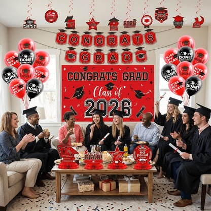 Class of 2026 Graduation Decoration Set with Letter Banner, Hanging Pieces and Six Color Options