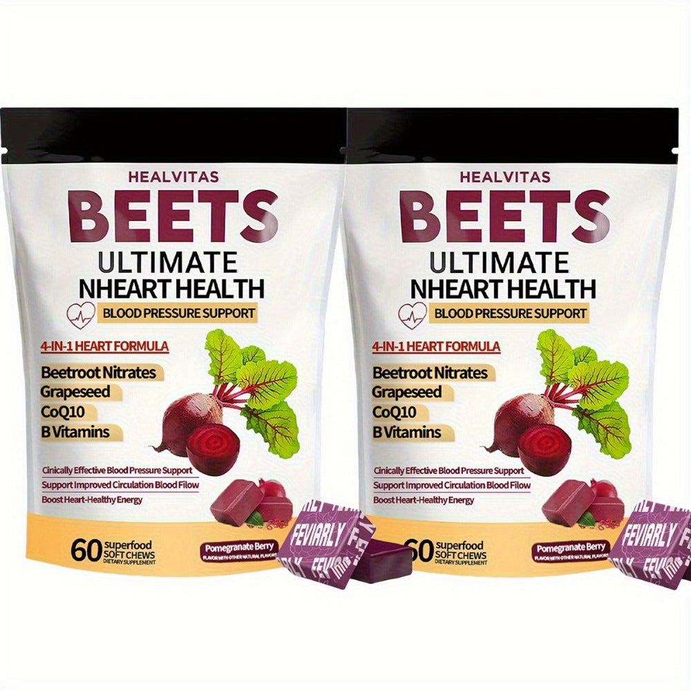 Beetroot Gummies with CoQ10, Grape Seed Extract & Multivitamins, Blood Pressure Support, Heart Health