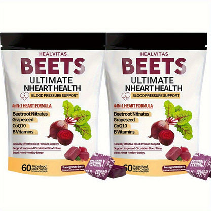 Beetroot Gummies with CoQ10, Grape Seed Extract & Multivitamins, Blood Pressure Support, Heart Health