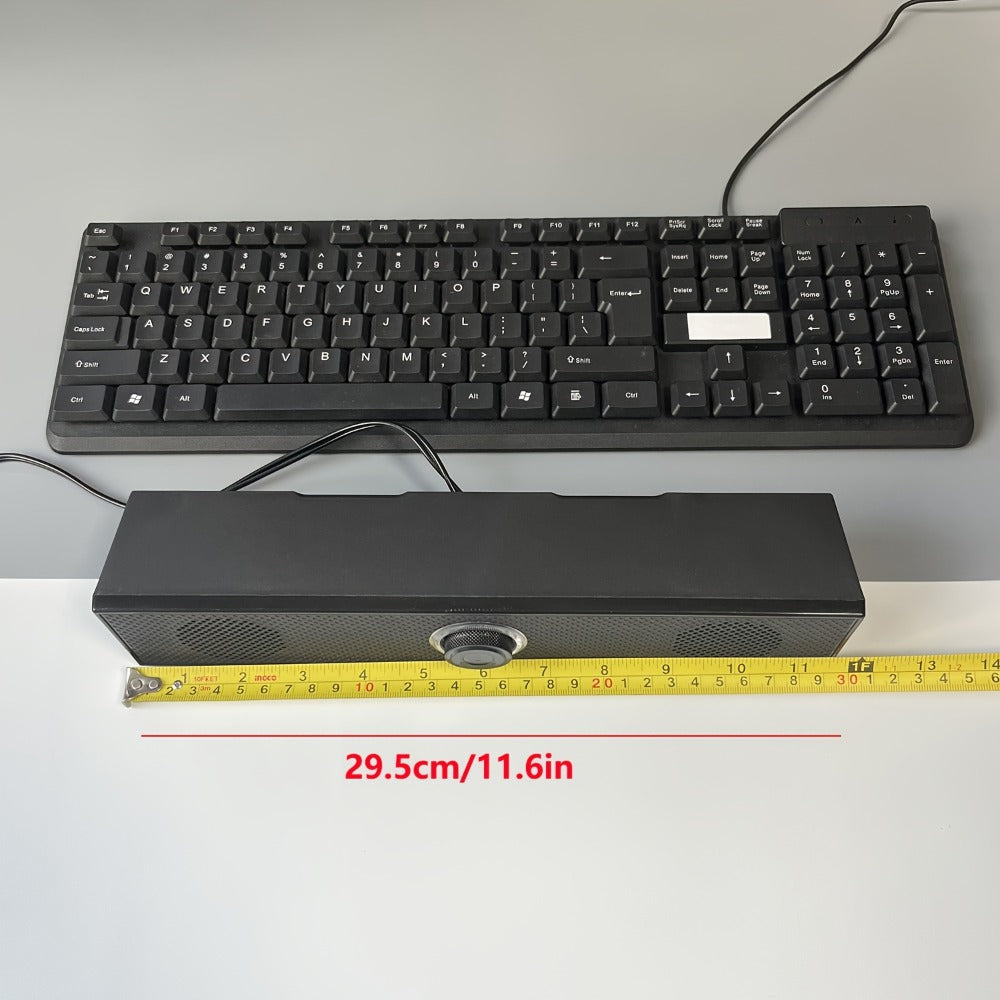 USB Wired Desktop Speaker Bar with 4D Audio Effect & Blue LED - Stereo Sound, 3.5mm AUX Input, Independent Volume Control
