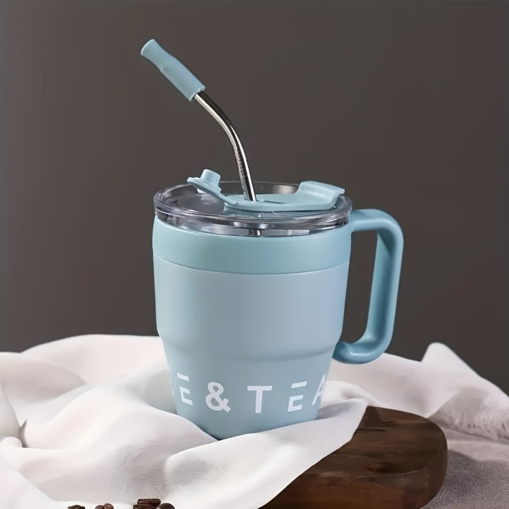 16oz Stainless Steel Straw Travel Tumbler with Handle and Clear Lid in Six Checkout Colors