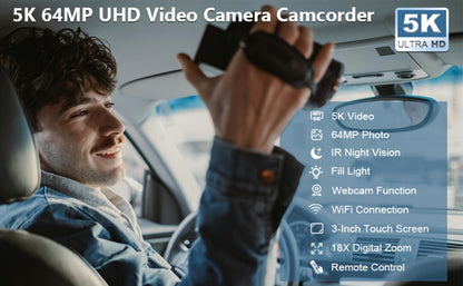 5K Vlogging Camera Camcorder 64MP WiFi for YouTube with IR Night Vision 18X Zoom 3 Inch Touch for an Everyday Personal Care Routine