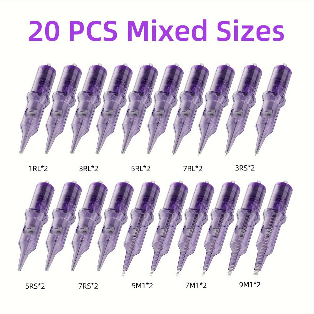 Tattoo Cartridge Needles 30 50pcs Purple RL RS RM M1 Mixed Sizes - Tuffking Disposable for Temporary Body Art, Festivals and Costumes