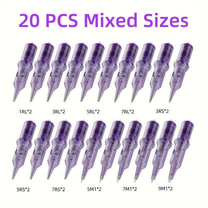 Tattoo Cartridge Needles 30 50pcs Purple RL RS RM M1 Mixed Sizes - Tuffking Disposable for Temporary Body Art, Festivals and Costumes