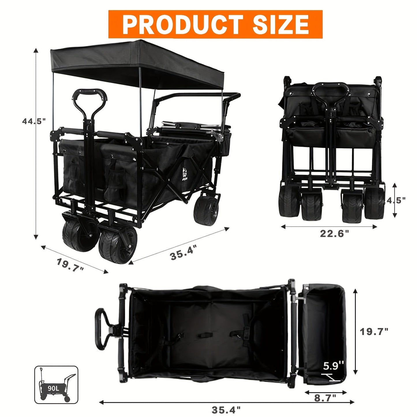 Folding Wagon Cart for Garden, Patio and Yard Use, with the Listed Configuration, for Everyday Use and Organized Storage