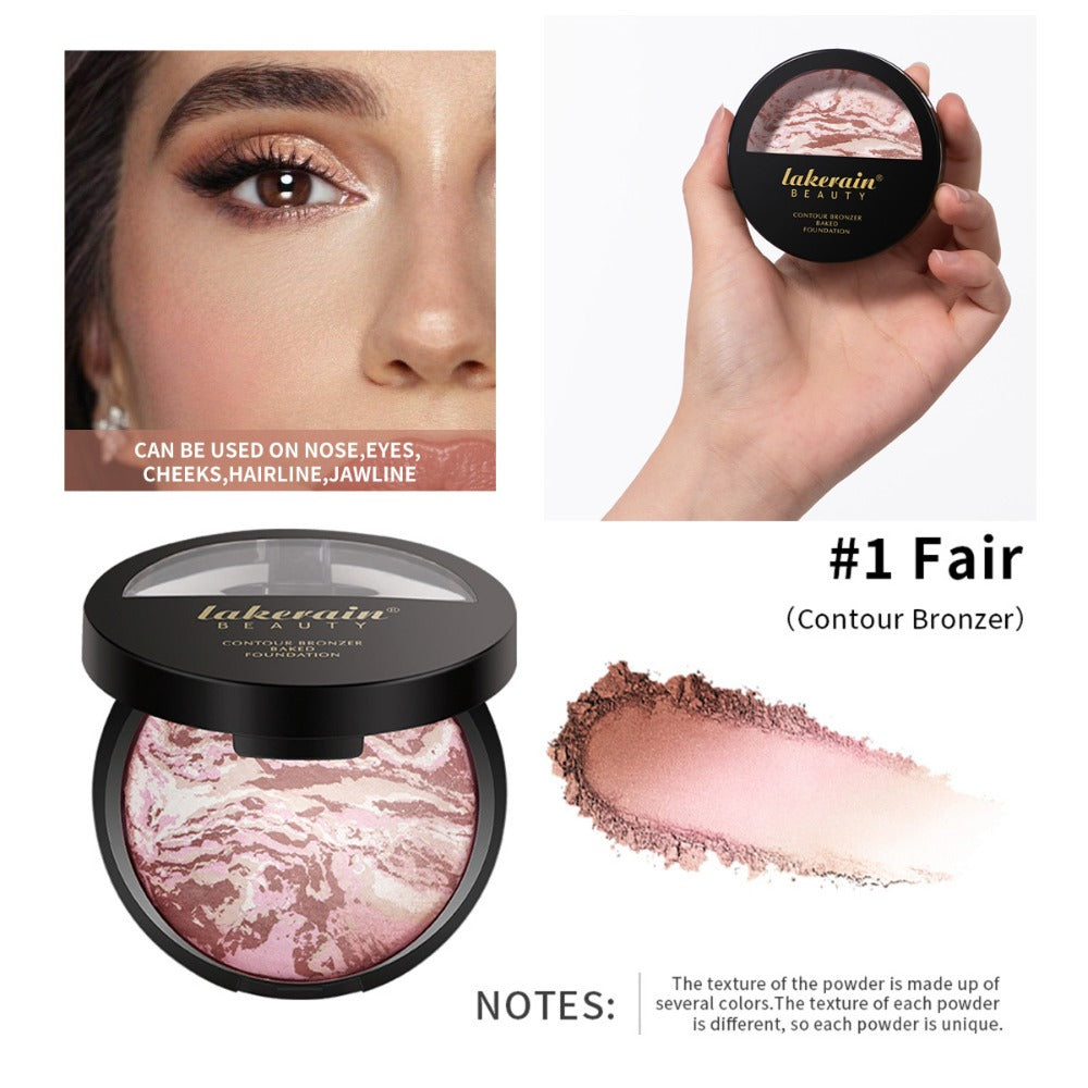 Marble Baked Contour Palette Set 2-Piece Kit with Color Correcting Foundation Powder, for Makeup, Travel and Everyday Vanity Use
