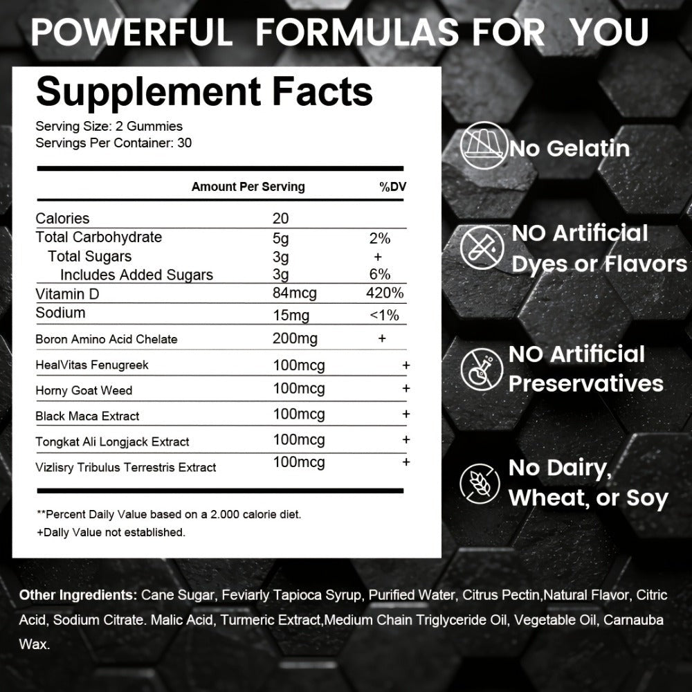 Dietary Supplement Gummies with Shilajit, Maca and Longjack in Blueberry Flavor, 60 Count for Daily Supplement Routines
