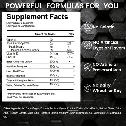 Dietary Supplement Gummies with Shilajit, Maca and Longjack in Blueberry Flavor, 60 Count for Daily Supplement Routines