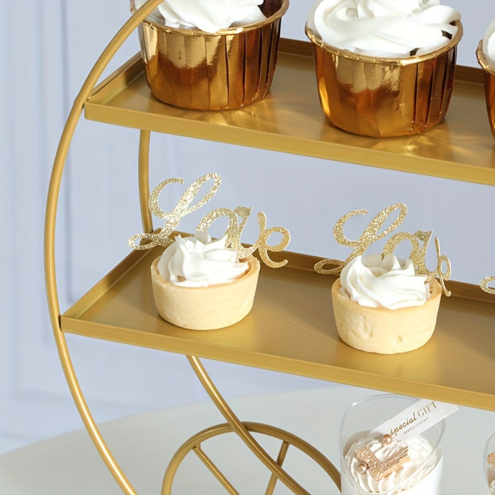 Cupcake Stand Gold Round Dessert Display Tower with Crown Handles for Entryways, Bedrooms and Living Spaces