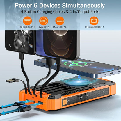 Power Bank Solar 28800mAh or 42800mAh with Wireless Charging, Four Cables and Dual Flashlights