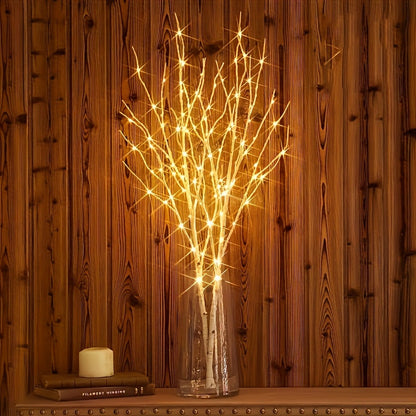 Birch Branch Lights Set of 2, Artificial Luminous Birch Tree Branches with Green Leaves & LED Fairy Lights