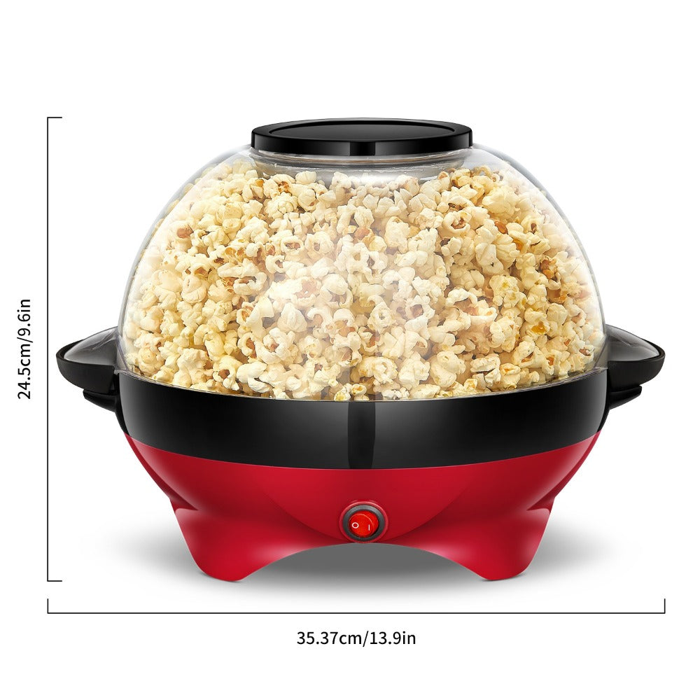 Popcorn Machine 800W Electric Stirring Popcorn Maker – 6-Quart Non-Stick Plate, Quick-Heat Technology, Cool-Touch Handles