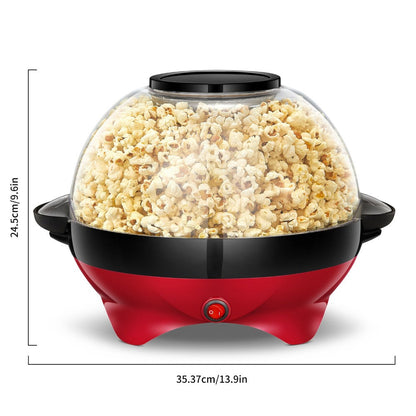 Popcorn Machine 800W Electric Stirring Popcorn Maker – 6-Quart Non-Stick Plate, Quick-Heat Technology, Cool-Touch Handles