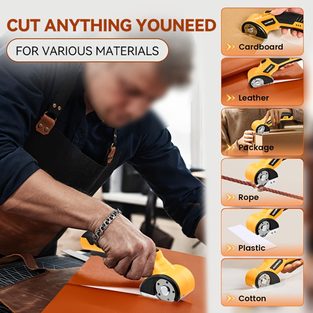 Electric Scissors Cordless 4.2V Rotary Cutter with 2000mAh Battery, 10000 RPM, Safety Lock, LED Light