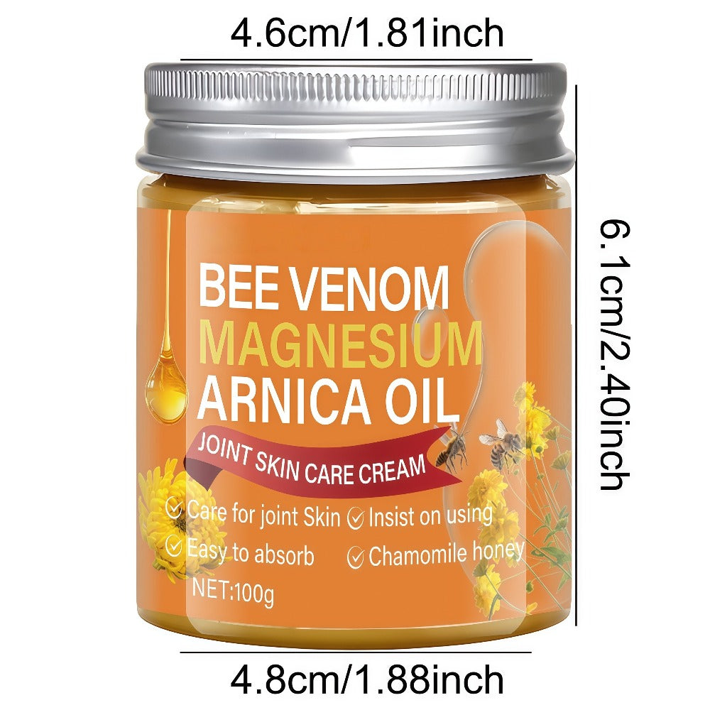 Body Cream 100g Amber Jar with Bee Venom Magnesium and Arnica Oil Package Callouts for External Massage Use
