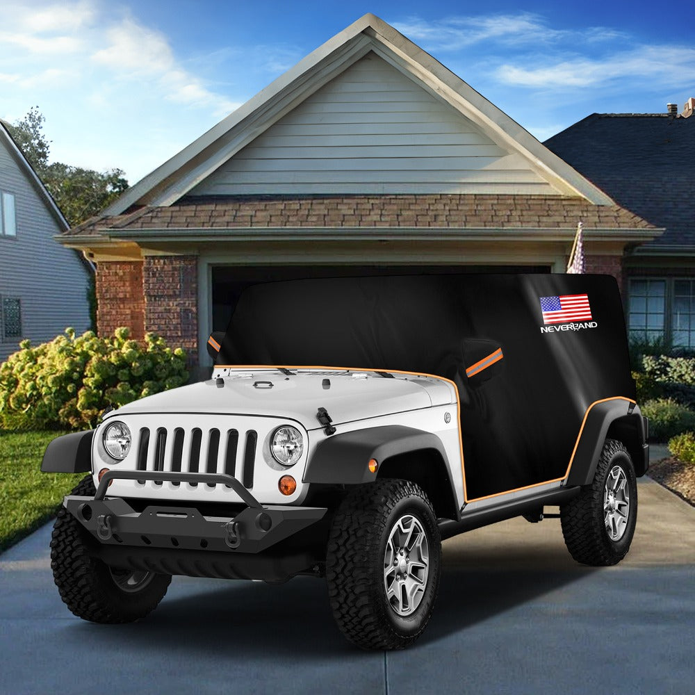 Jeep Wrangler Half Cab Cover in Black 210D Fabric with Reflective Strips, Storage Bag and 2-Door or 4-Door Options