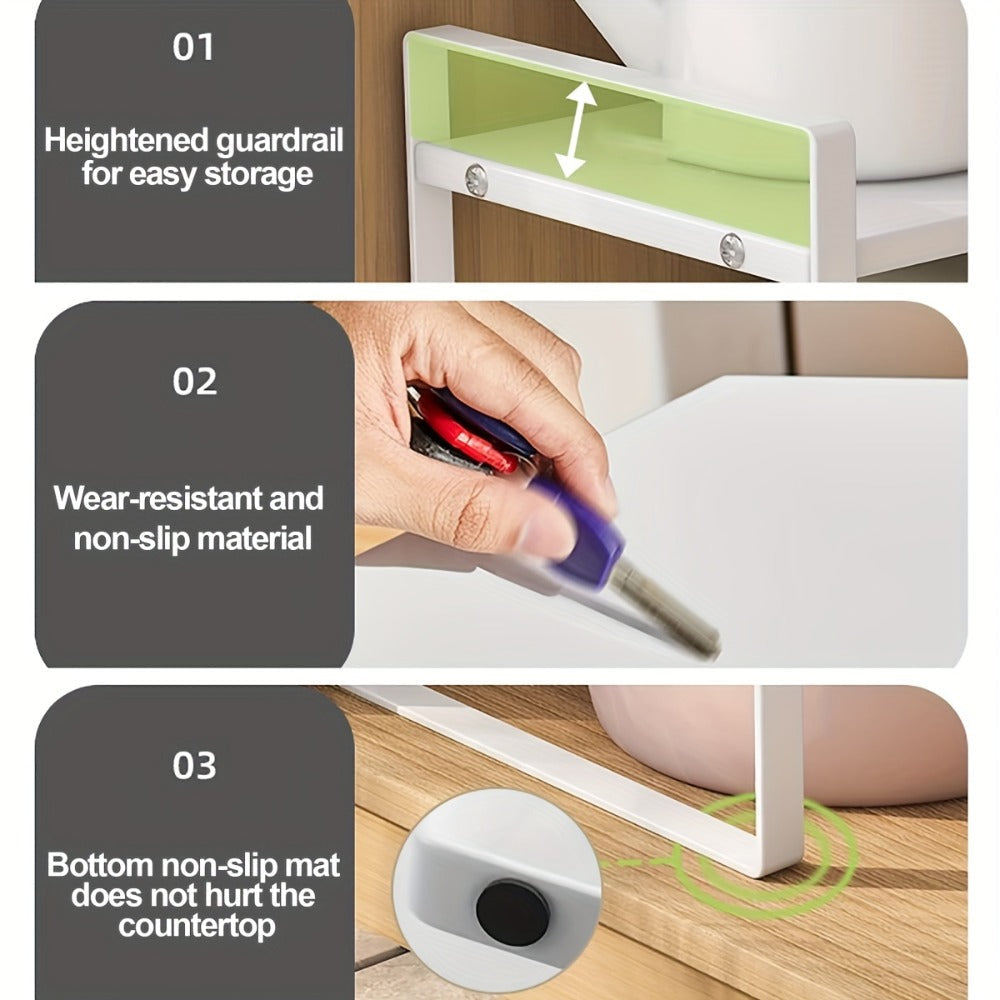 Expandable Cabinet Shelf Organizer Riser for Home Cooking, Dining and Outdoor Meals, with the Listed Configuration