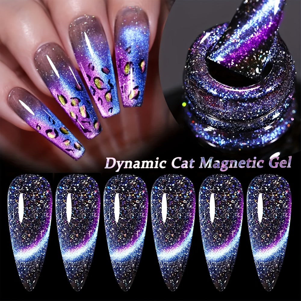 Magnetic Cat Eye Gel Nail Polish 9D Holographic Rainbow Glitter Blue & Purple – LED UV Soak-Off Gel Polish Paraben-Free Water-Based Formula