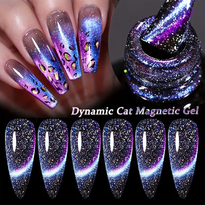 Magnetic Cat Eye Gel Nail Polish 9D Holographic Rainbow Glitter Blue & Purple – LED UV Soak-Off Gel Polish Paraben-Free Water-Based Formula