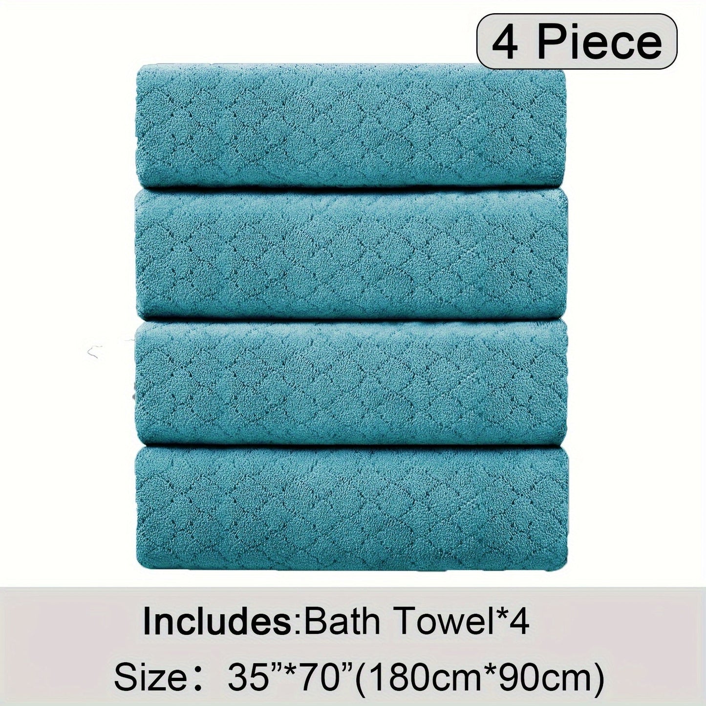 Bath Towels Set 4 Piece Diamond-Pattern Microfiber Towels in 10 Solid Color Options for Home and Guest Use