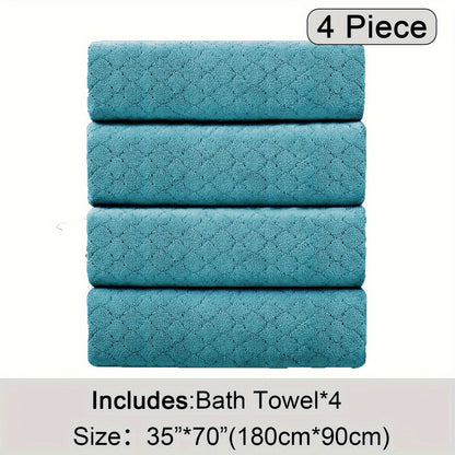 Bath Towels Set 4 Piece Diamond-Pattern Microfiber Towels in 10 Solid Color Options for Home and Guest Use