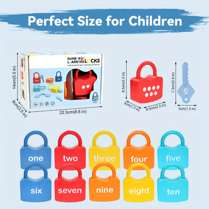 Preschool Math Lock and Key Counting Toy 10 Sets – Number Recognition Manipulative for Kids Ages 3-5, Color-Coded Kindergarten Math