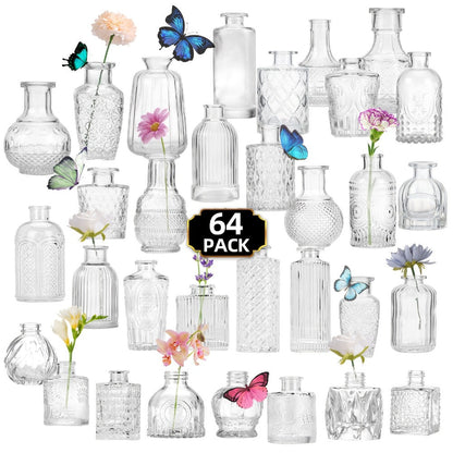 Glass Bud Vases Set of 64 Small Clear Flower Vases for Centerpieces Wedding Table Decor Rustic Vintage Home Decoration Multi-Size Mini Vase