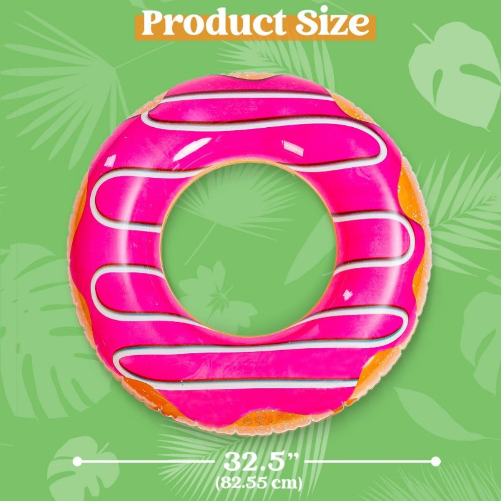 Glitter Donut Pool Float 3 Pack 32.5 Inch Inflatable Swim Ring Set – Strawberry Chocolate Mint Pool Tubes for Summer Pool Party