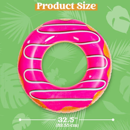 Glitter Donut Pool Float 3 Pack 32.5 Inch Inflatable Swim Ring Set – Strawberry Chocolate Mint Pool Tubes for Summer Pool Party