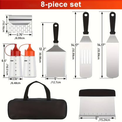 BBQ Grill Tool Set 8/17pcs, Teppanyaki Meat Press & Barbecue Accessories for Outdoor Camping, Kitchen & Parties