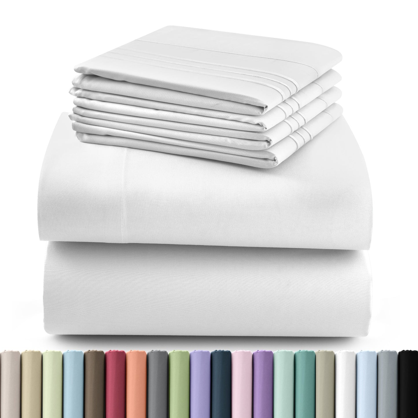 Fitted Sheet Set 6-Piece Brushed Polyester Deep Pocket Bed Sheets 20 Colors Hotel Luxury Bedding with Embroidered Pillowcases