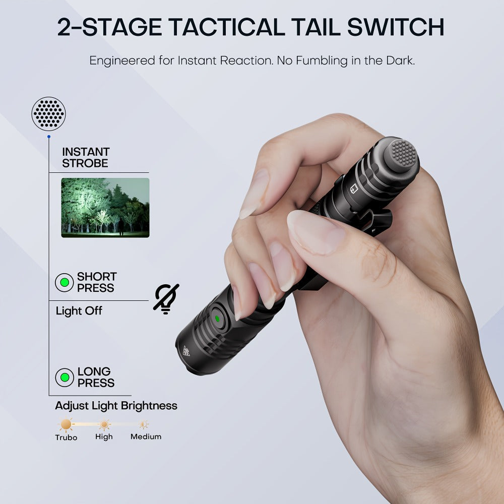 Tactical Penlight 1200 Lumen EDC Flashlight, High-Brightness Torch with Tail Switch Multi-Mode, Slim Pocket Light for Everyday Carry