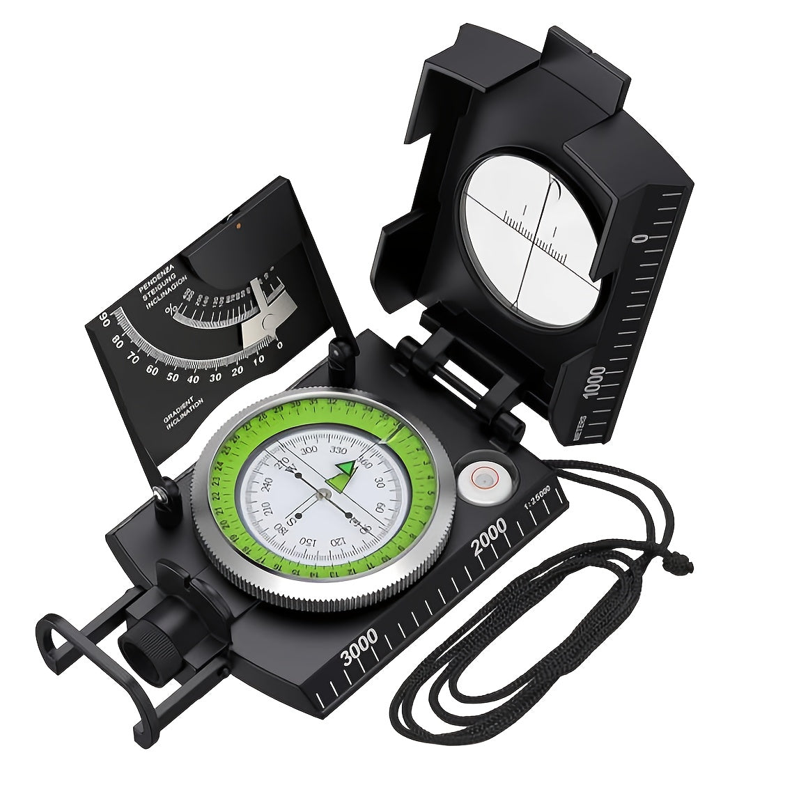 Survival Compass with Inclinometer & Carrying Bag – Sighting Compass for Camping, Hiking, Hunting, Geology & Navigation Activities (Green