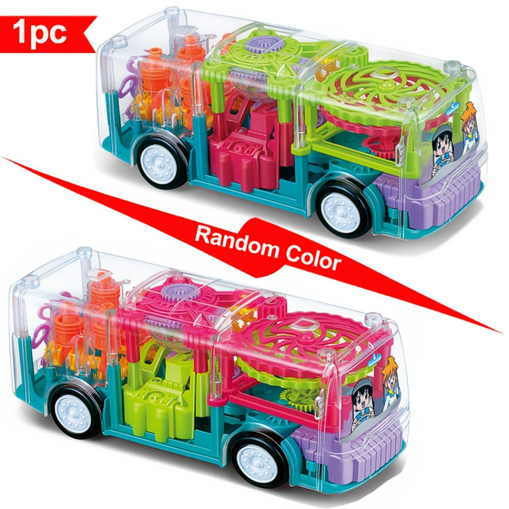 LED Light Up Transparent School Bus Toy with Colorful Flashing Lights, Toddler Toy for Boys & Girls Ages 2+