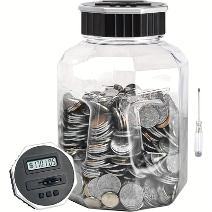 Digital Coin Counting Piggy Bank for Adults, Extra Large 2.4L LCD Counter Jar, Transparent Acrylic Money Saving Bank with Display