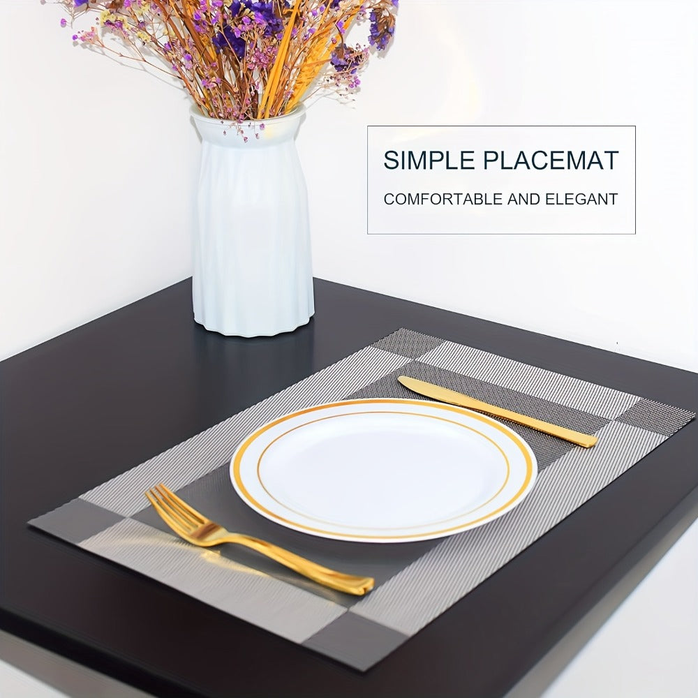 PVC Placemats Set of 6 Heat Resistant Non-Slip Washable Table Mats for Kitchen Dining Table, Easy Clean Vinyl Dinner Mats 11.8x17.7 Inch