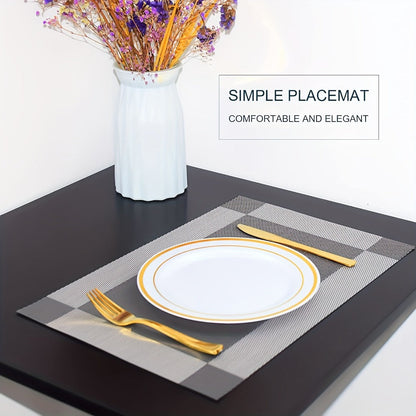 PVC Placemats Set of 6 Heat Resistant Non-Slip Washable Table Mats for Kitchen Dining Table, Easy Clean Vinyl Dinner Mats 11.8x17.7 Inch