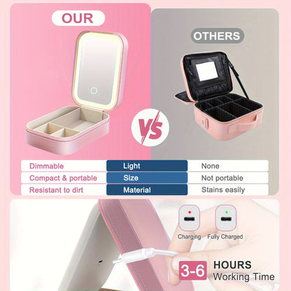 Lighted Makeup Mirror with Travel Case Cosmetic Organizer 3-Color LED Light 1200mAh, for Makeup, Travel and Everyday Vanity Use