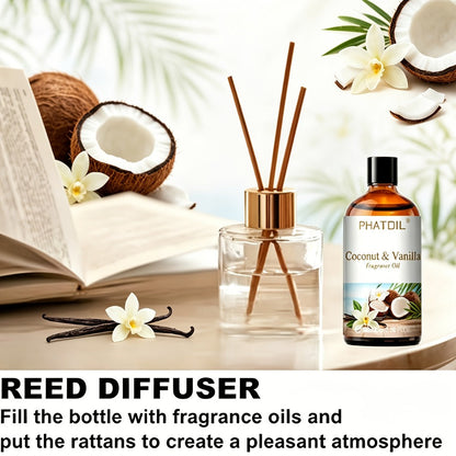 Fragrance Oil for Diffuser - PHATOIL 100ml Coconut & Vanilla Scented Oil for Humidifier, Candle Making