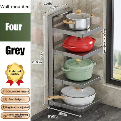 Multi-Tier Kitchen Storage Rack with Two-, Three-, Four- or Bilateral Seven-Shelf Layouts in Black, White or Gray