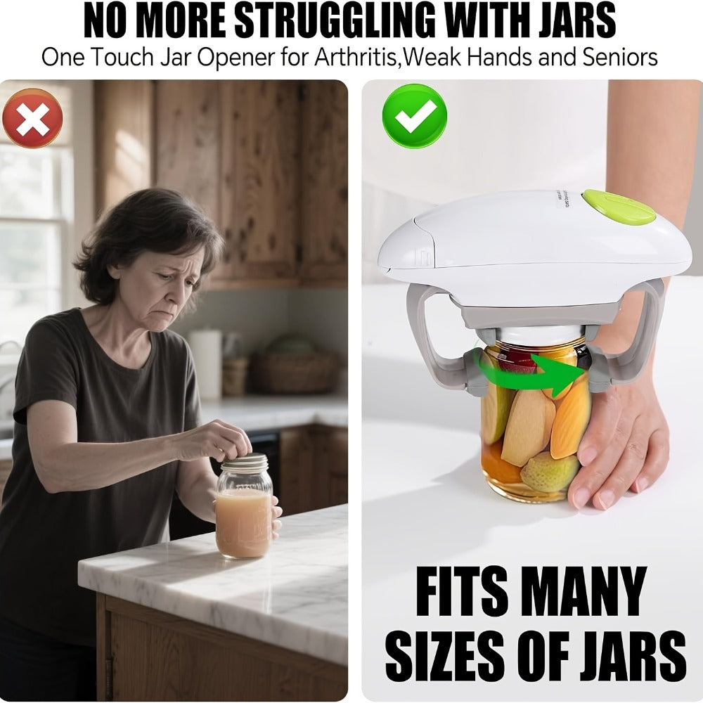 Electric Jar Opener for Elderly & Weak Hands – One-Touch Auto-Off, High Torque Battery-Powered Jar Lid Opener with Ergonomic Design