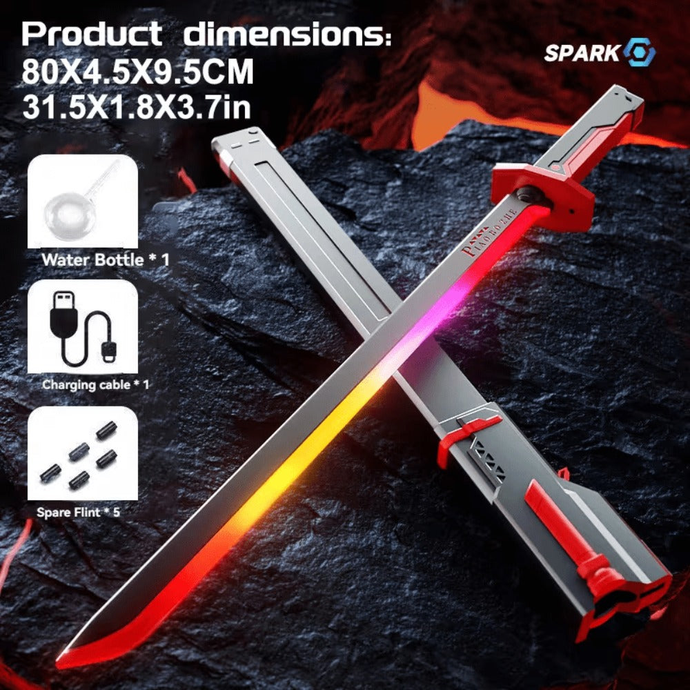 LED Light Katana Sword 31.5", Pro Cosplay Luminous Saber with Spark-on-Draw, Multi-Color LED
