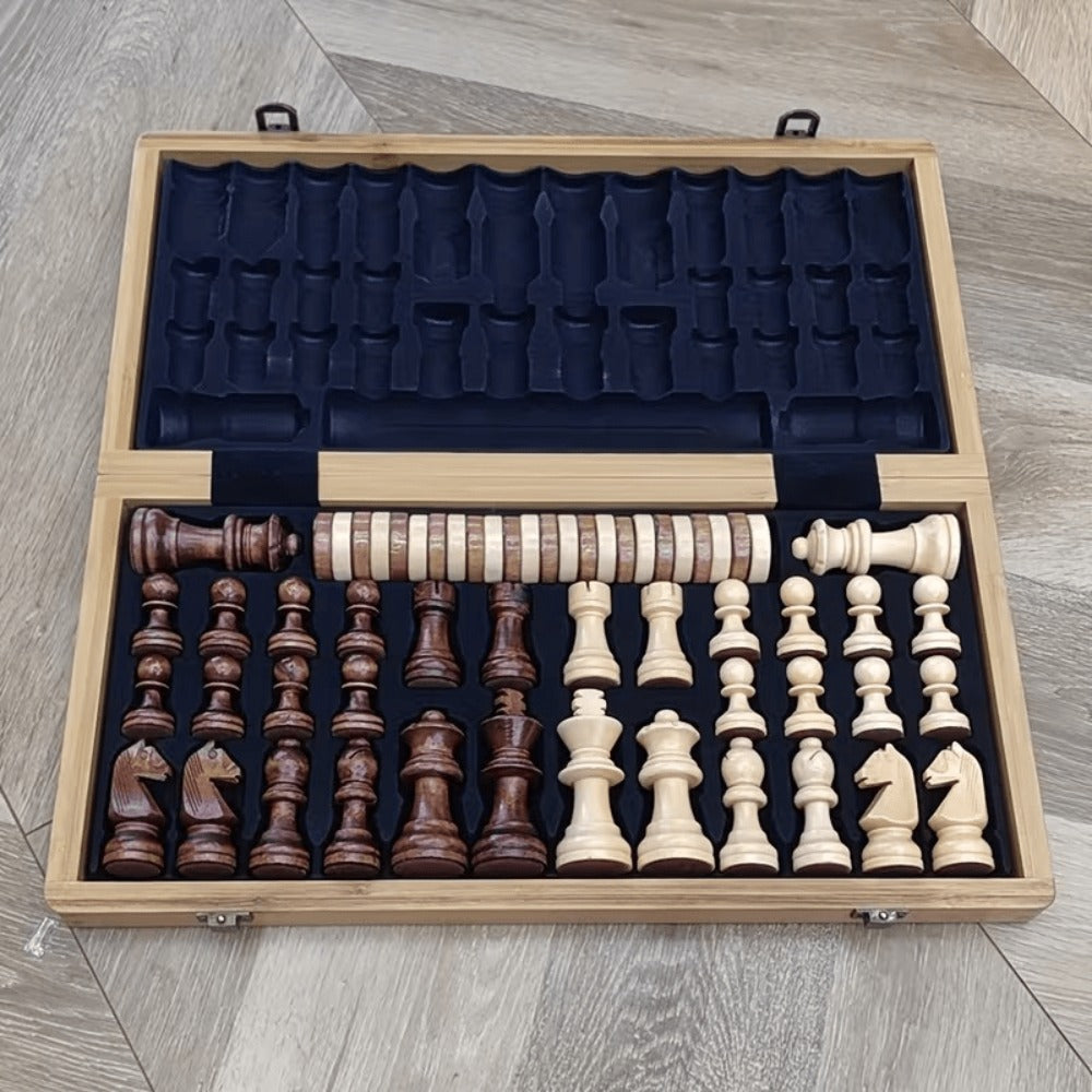 Folding Chess Set 33 Pieces with Board & Gift Box – Travel Portable Strategy Game for Kids Adults Beginners